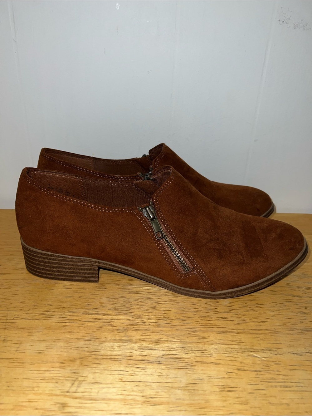 American Eagle Outfitters Chestnut Suede Slip-On Shoes with Side Zips